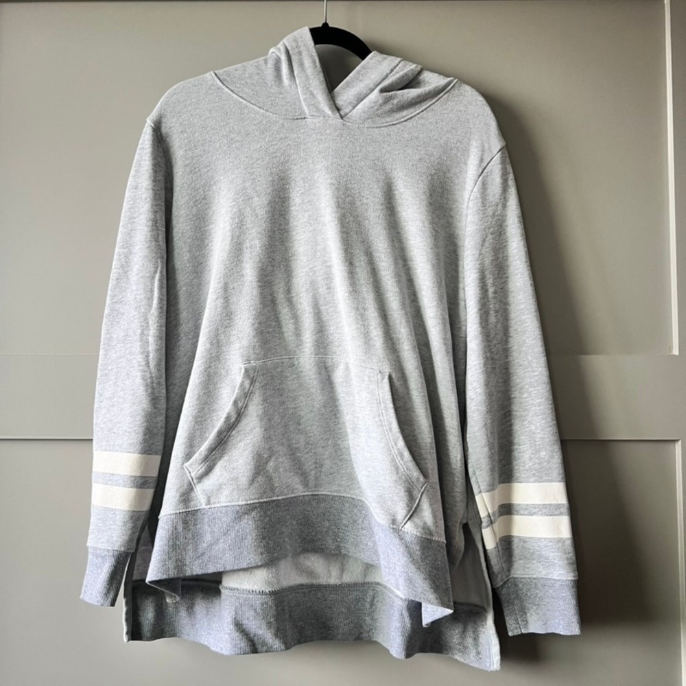 Old Navy Hoodie Womens Large Gray Varsity Stripe High Low Fleece Pullover